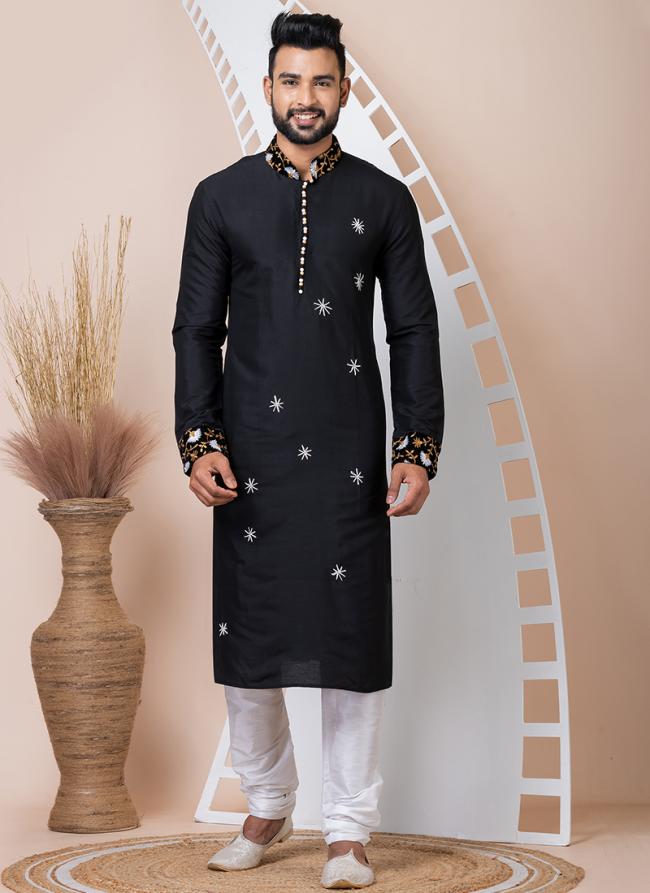 Ps Viscose Black Festival Wear Embroidery Work Readymade Kurta Pajama